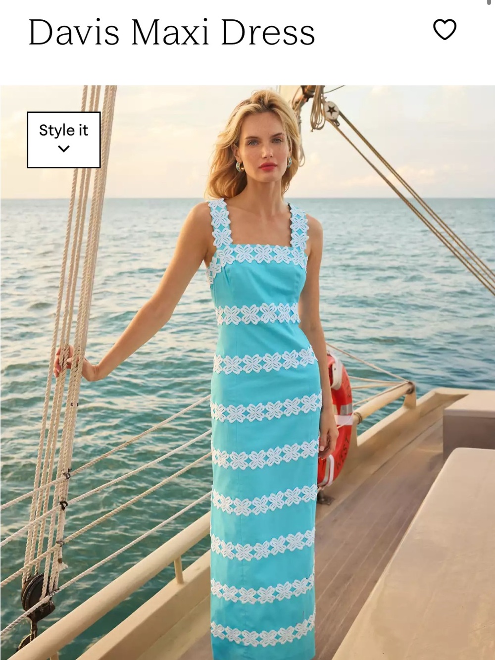 Lilly Pulitzer Davis Maxi Dress in Turquoise and White